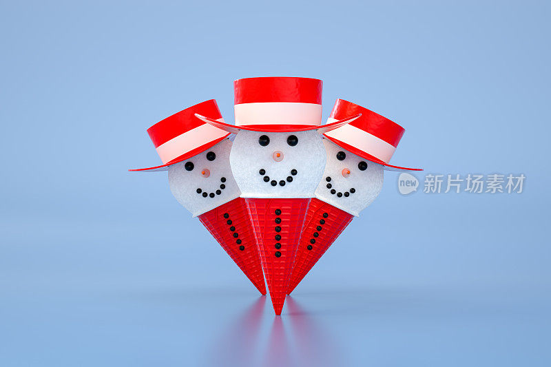 Snowman in Ice Cream Cone, Minimal Winter, Christmas, New Year Concept